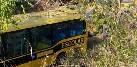 Criança fica ferida após ônibus escolar cair de um