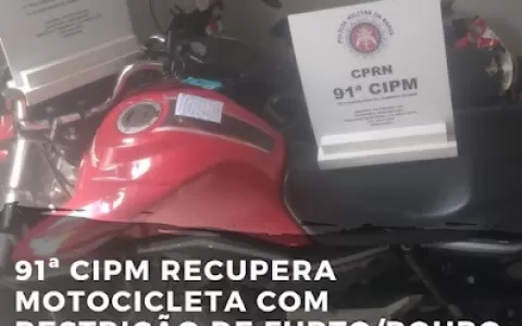 VÁRZEA DA ROÇA/91ª CIPM RECUPERA MOTOCICLETA ROUBA