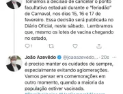 João Azevêdo cancela ponto facultativo de Carnaval