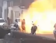 VÍDEO: Explosão de gás deixa homens com queimadura