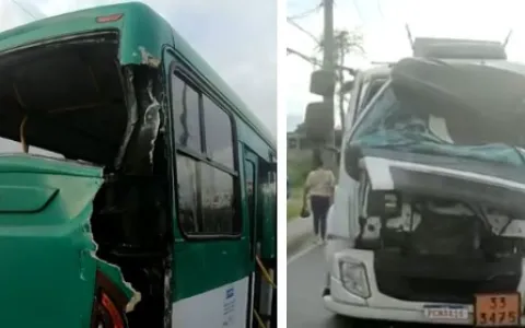Ônibus e caminhão ficam parcialmente destruídos ap