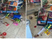 Homem é preso após destruir mercadorias de supermercado com facão, em Goiânia