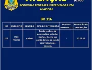 Cinco trechos de BRs estão interditados em Alagoas