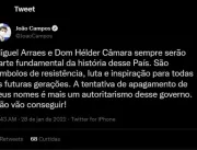 João Campos critica Bolsonaro por apagar memória de Dom Hélder e Miguel Arraes em revogaço