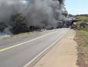 Caminhões batem de frente e pegam fogo na BR-153 p