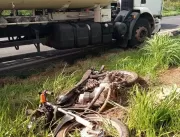 Motociclista morre ao bater de frente com carreta 