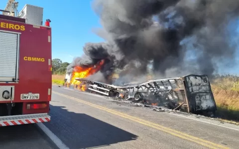 Incêndio danifica carreta com 28 toneladas de carn