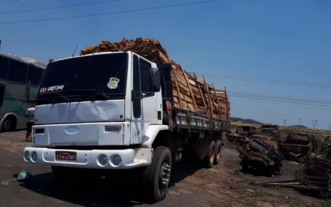 Caminhão que transportava madeira é apreendido