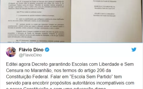 Flávio Dino decreta “lei do sigilo” em escolas Est