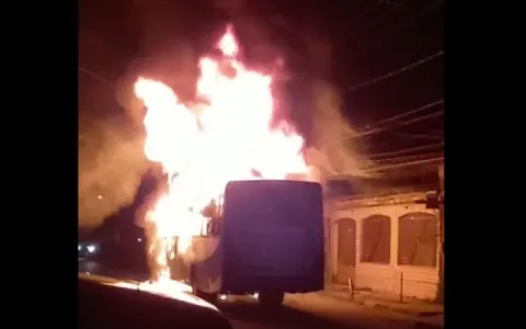 Ônibus é consumido por chamas em rua de Ananindeua 
