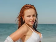 Curtindo a praia, atriz aposta em fio-dental peque