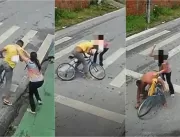VÍDEO: Mulher derruba e agride criminoso de bicicl