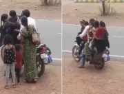 Vídeo mostra moto com sete ocupantes e imagem vira