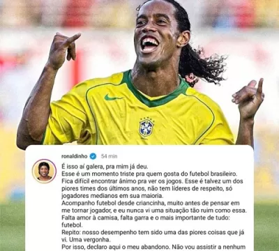 VÍDEO. Após duras críticas a Seleção, Ronaldinho G