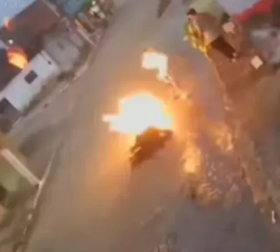 TOCHA HUMANA: Homem pega fogo enquanto acendia fog