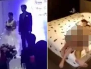 Durante casamento, noivo exibe em telão vídeo em q