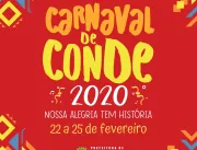 “Carnaval de Conde 2020” terá shows na Praça do Ma