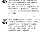 João Azevêdo cancela ponto facultativo de Carnaval