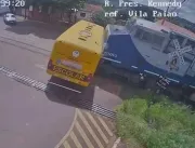 IMAGENS FORTES: Trem atinge ônibus da Apae após mo