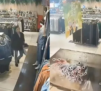 Em VÍDEO chocante, chão de Shopping afunda e engole mulher que fazia compras: CENAS F0RTES 