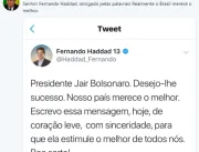 Bolsonaro responde gesto de Haddad: ‘Obrigado pelas palavras’ 