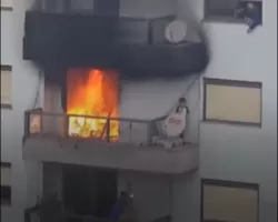 VÍDEO: mulher resgatada durante incêndio em Farrou