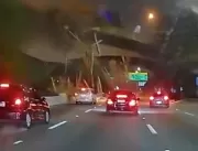 Vídeo: Caminhão tomba em viaduto e derruba toras s