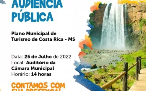 Costa Rica apresenta Plano Municipal de Turismo em Audiência Pública na próxima segunda-feira